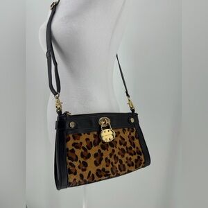 Emma Fox Leopard Print Black Leather Shoulder/Crossbody‎ Bag